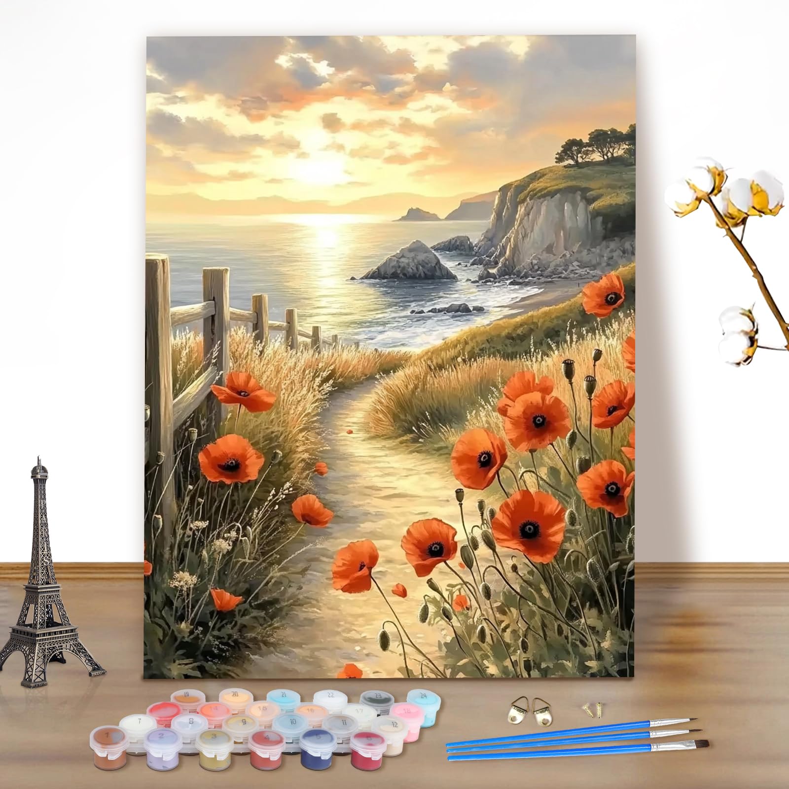 MEIYUDA Dipingere con i Numeri Adulti con Telaio Infiorescenza Fiore, Pittura a Olio Kit Paint by Numbers, fai da te Quadri da Dipingere Numerat, Pittura Adulti Decora la Casa Regalo 30x40cm