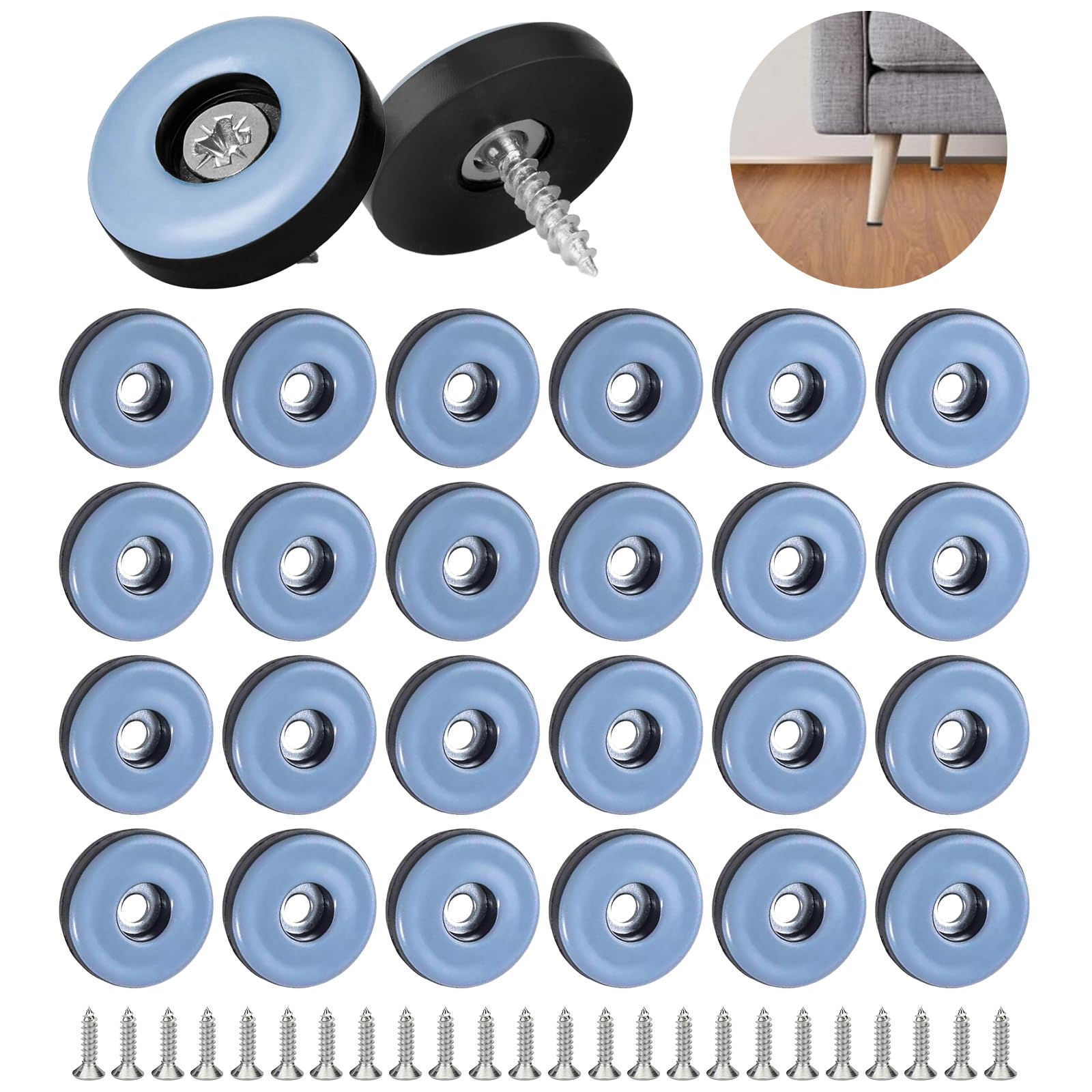 Filzada® 20x Teflon glijders om te schroeven - 25 mm (rond) - meubelglijders/tapijtglijders PTFE (Teflon) incl. schroeven