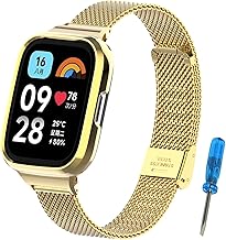 For Xiaomi Redmi Watch 3 Active Band, Stainless Steel Metal Replacement Bands for Xiaomi Redmi Watch 3 Active Gold
