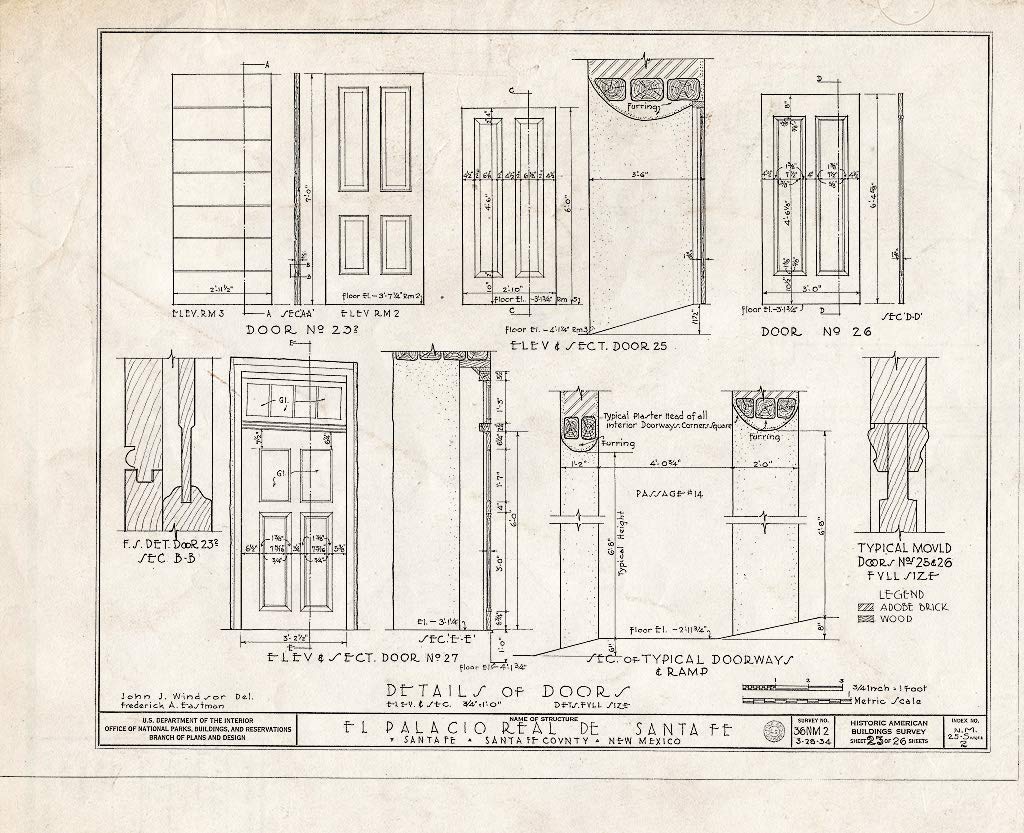 Historic PictoricBlueprint HABS NM,25-SANFE,2- (Sheet 23 of 26) - El Palacio Real de Santa Fe, Palace Avenue, Santa Fe, Santa Fe County, NM 14in x 11in