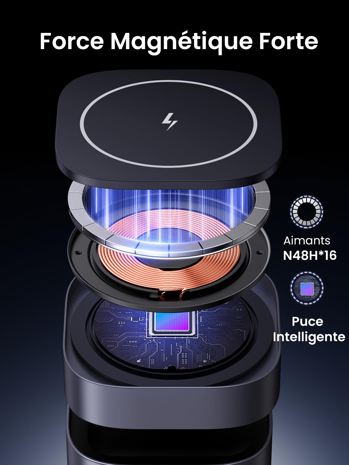 UGREEN Zapix Chargeur Induction iPhone 2 en 1 Qi Compatible avec MagSafe iPhone 17 16 15 14 13 12 Air Plus Pro Max AirPods 4 3 Pro 3 2 1 Chargeur sans Fil Magnétique Rapide Pliable Angle Réglable