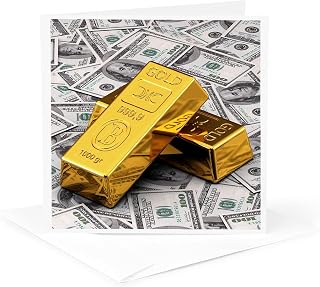 3dRose Greeting Card - Gold bars bar bullion cash money dollar hundred bill bills bank note banknote finance concept - Illustrations