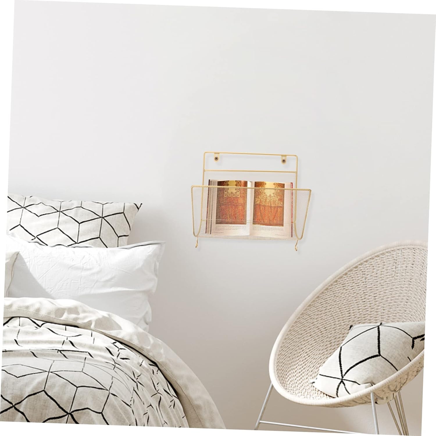 Gadpiparty Nordic Iron Wall-Mounted Magazine Rack Simple Style Decorative Storage Shelf for Living Room and Bedroom Functional Hanging Organizer for Books and Periodicals