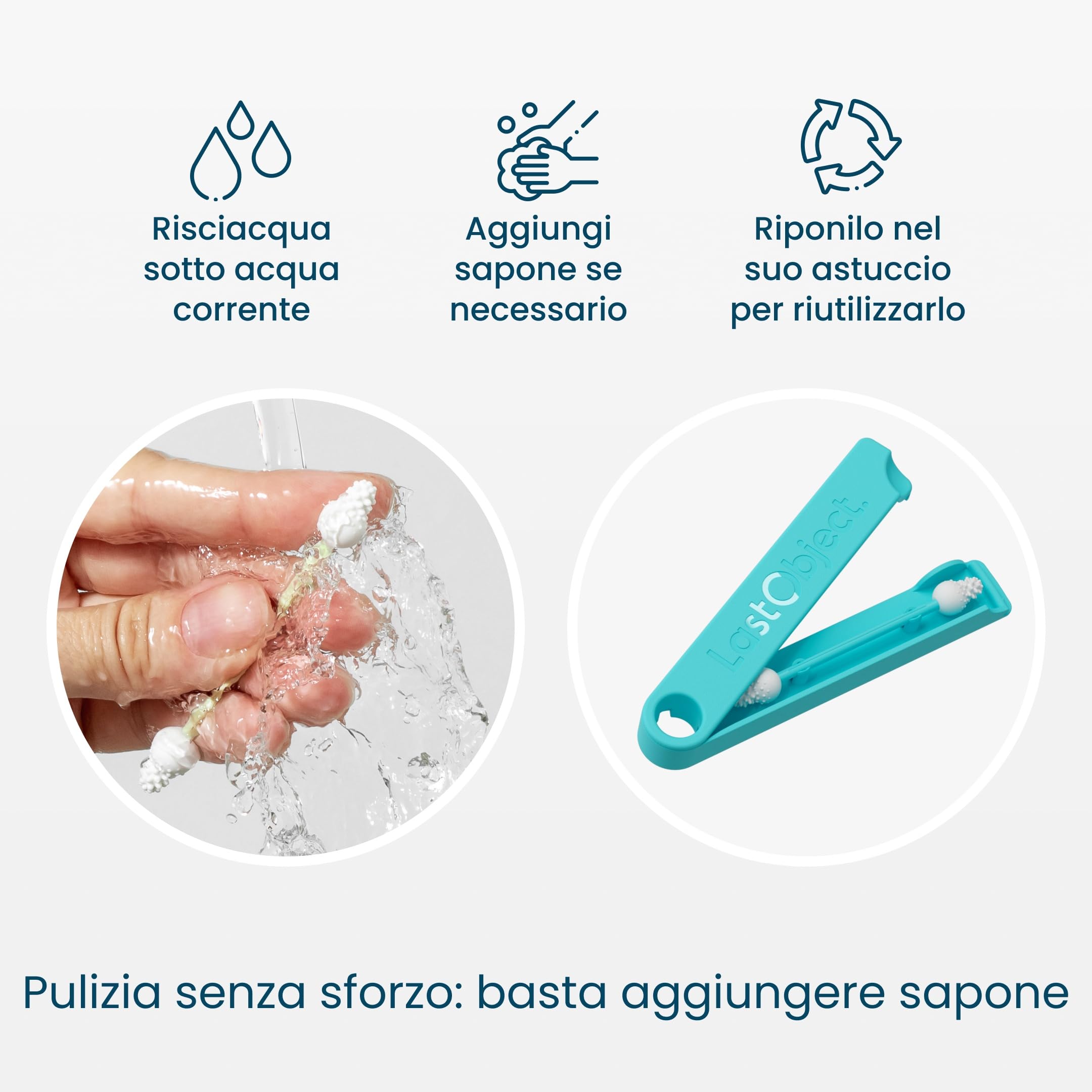 Bastoncini riutilizzabili LastSwab®: alternativa sostenibile ai bastoncini usa e getta, facili da pulire e con una pratica custodia da viaggio - Turchese