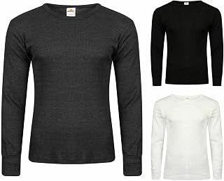 Mrao® 3 Pack Men Thermal T Shirt Underwear Long Sleeve Top Warm Winter Base Layer Vest S-XXL, Black, Charcoal, White