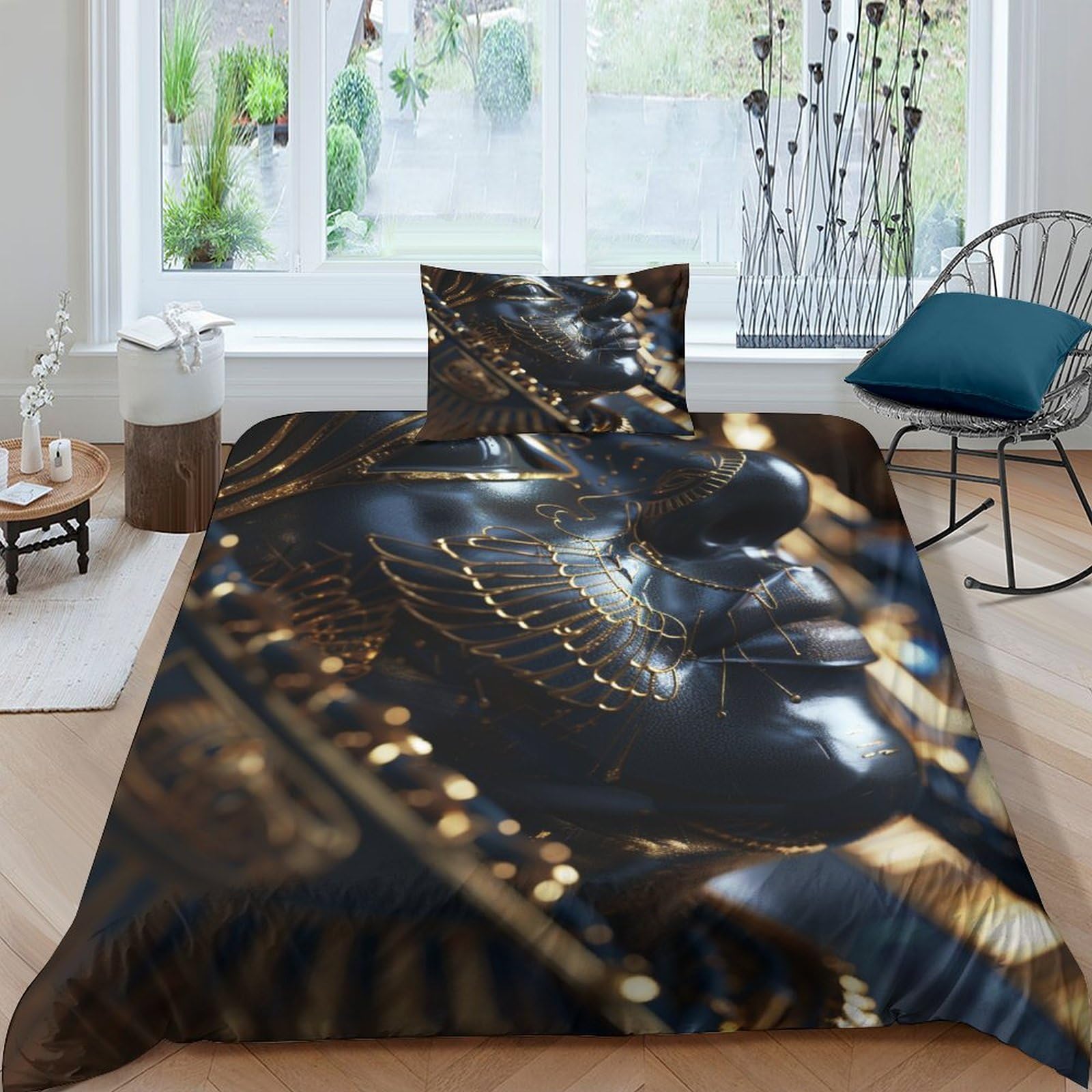 Housse de couette 3D Pharaon 135x200 cm en microfibre avec ses taies d'oreiller