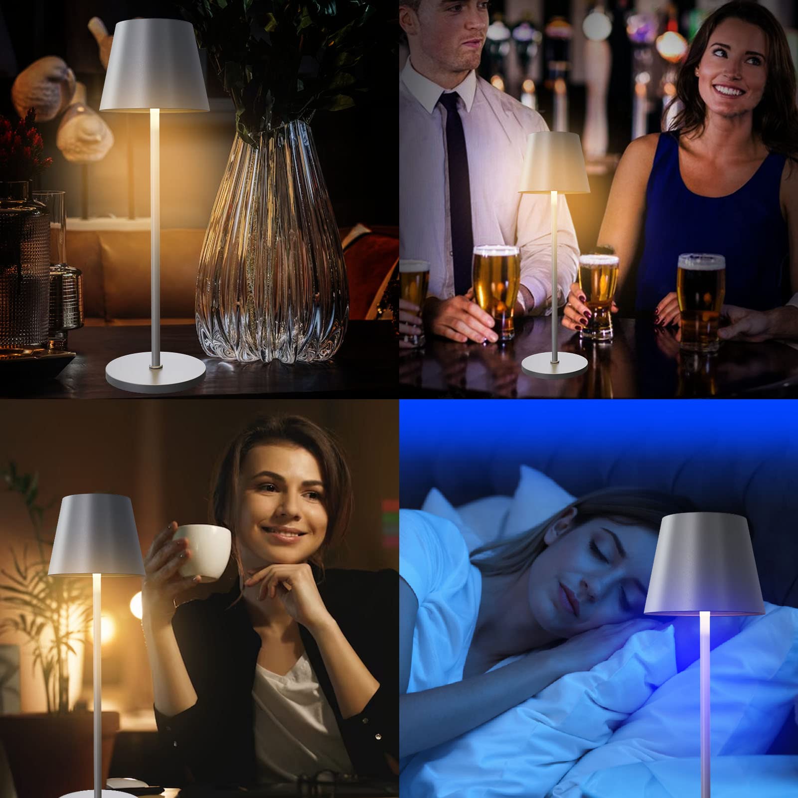 FUYO Lampes de table sans fil tactile rechargeable aluminium IP54 8 couleurs LED Gris
