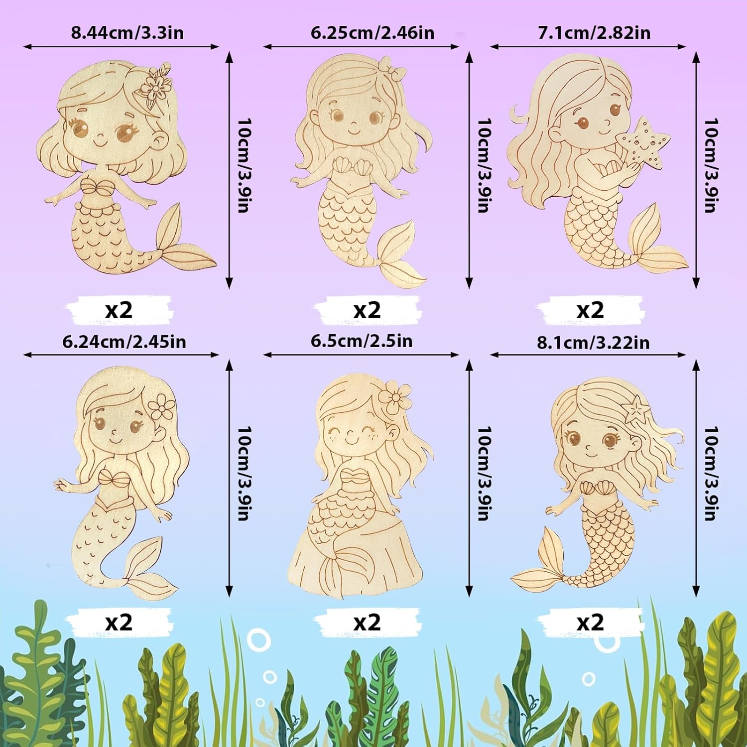 Mermaid Party Favors - 12-Pack Mermaid Birthday Decorations Mermaids Party Supplies Mermaids Goodie Bag Stuffers With Wooden Painting Crafts Kits Birthday Decorations