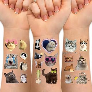 75 PCS Cat Tattoos for Kids,Cute Funny Cat Meme Temporary Tattoo for Boy Girls Body Art Decor, Waterproof Animal Kitten Fake Tattoo Stickers,Kitty Birthday Decorations Party Supplies Favors Gifts T3