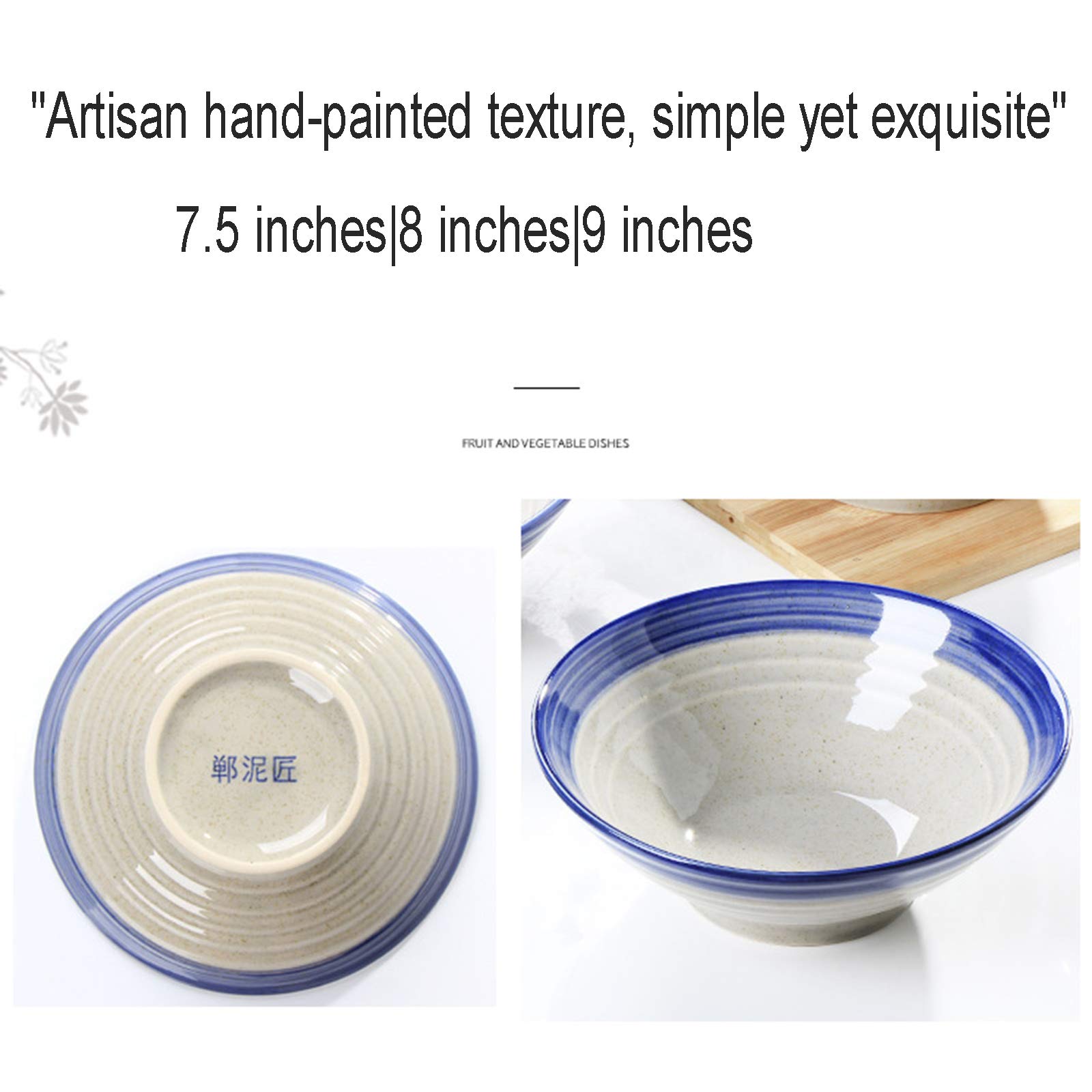 tazas de ramen, conjuntos de tazas de pasta, 2 piezas, tazón de ramen de gran tamaño for el hogar de estilo japonés, tazón de arroz/fideos/sopa/fideos de carne, azul, 700 ml ( Color : Blu , Size : 100