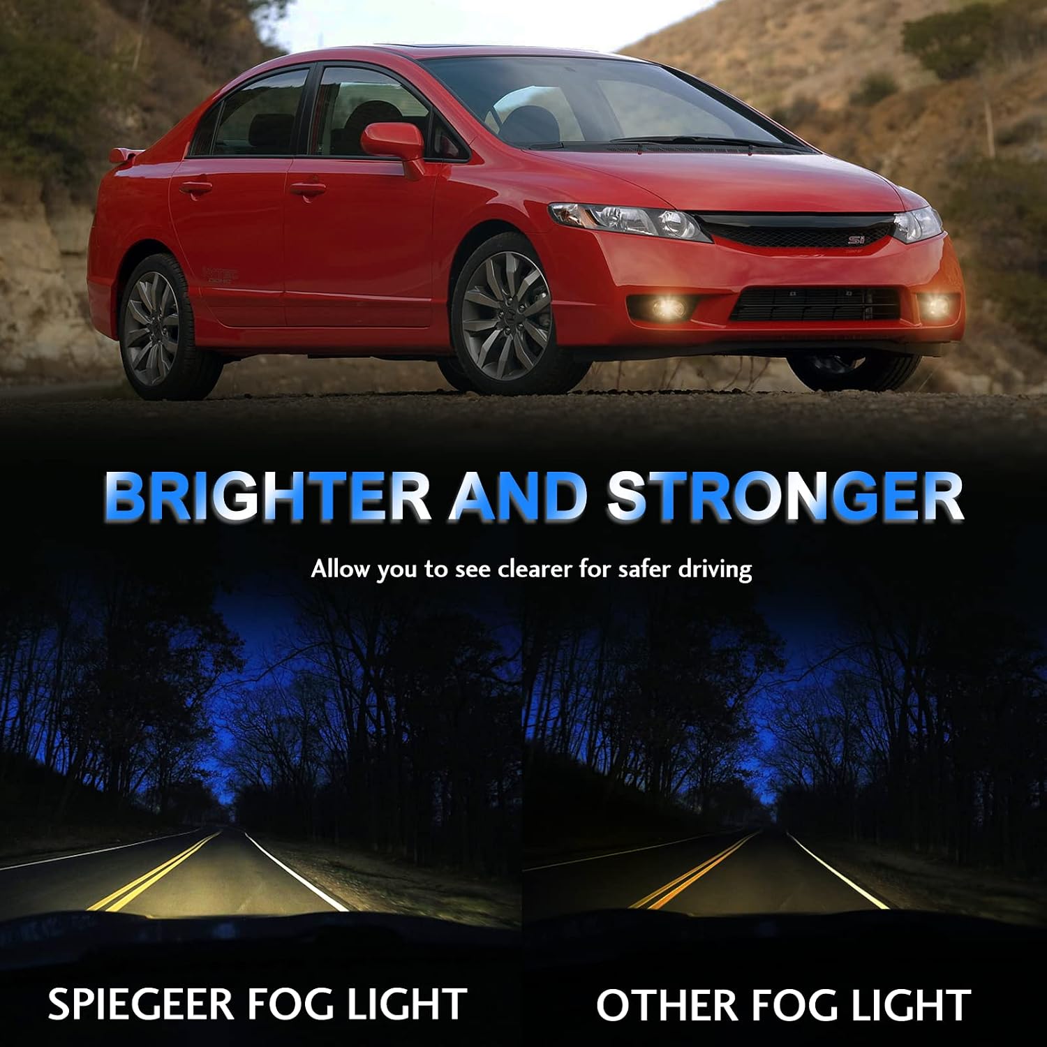 Fog Lights Assembly for 2009 2010 2011 Honda Civic Sedan Fog Lamps Replacement Kit with Wiring & Switch H11 12V 55W Halogen Bulbs