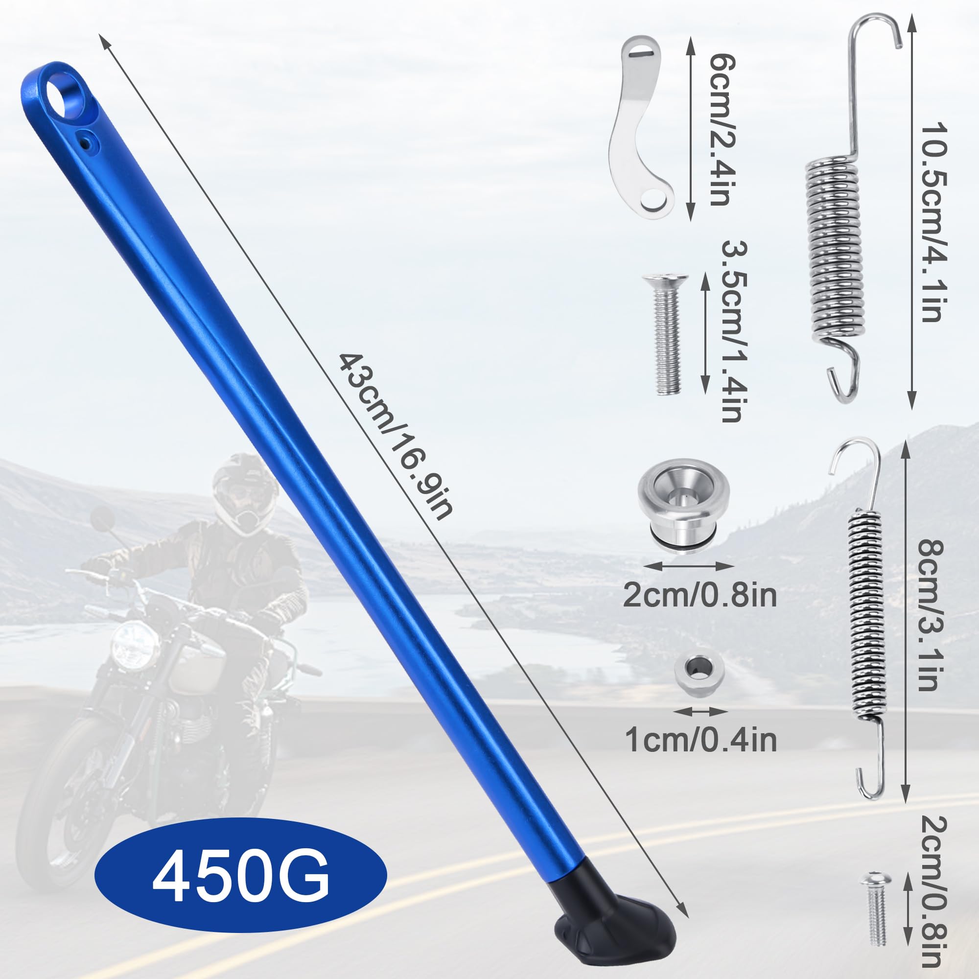 Tunejoy Cavalletto Laterale di Moto di Alluminio Supporto Laterale di Moto di Cross con Portamolle per Pit Dirt Pocket Bike ATV Crf Klx 125cc 150cc 43cm Blu