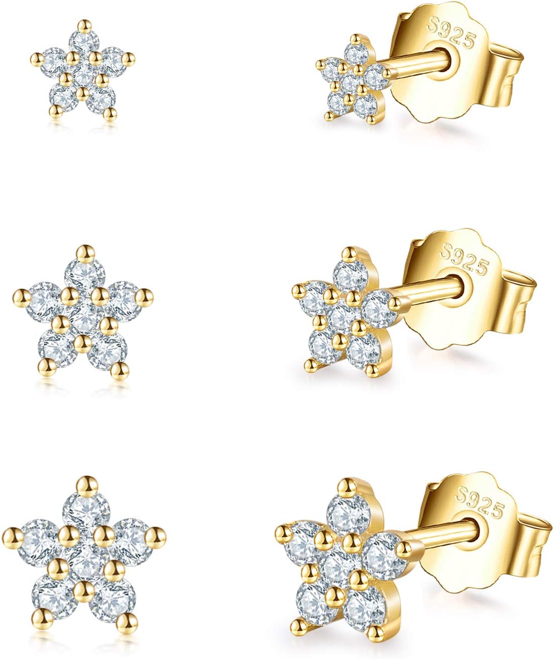 Sterling Silver Stud Earrings for Women, Tiny Flower Earrings Set, Small Cubic Zirconia Helix Earrings Dainty Tragus Cartilage Studs Cherry Blossom Ear Piercing Jewelry Gifts for Teens