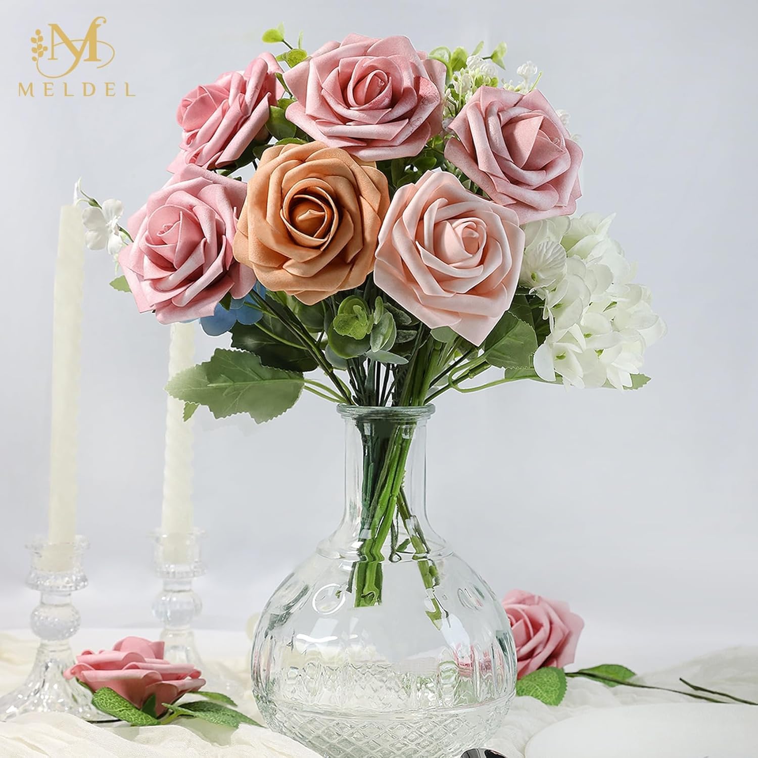 Meldel Artificial Flower 25pcs Real Touch Blush Pink Rose Fake Foam Roses with Stems for DIY Wedding Bouquets Gifts Bridal Shower Faux Floral Centerpieces Arrangements Home Party Tables Decorations - Image 7