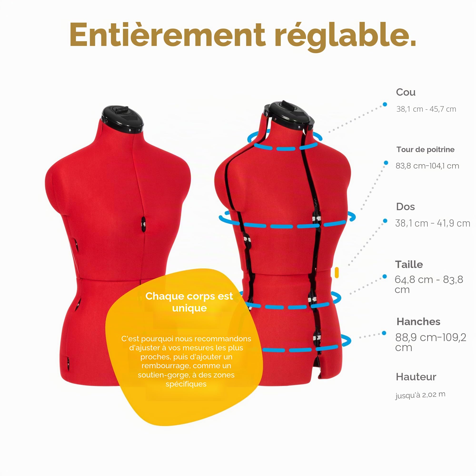Adjustoform Mannequin de couture, 8 pièces ajustables, (Taille de la robe UE 38 - 46) Petit, Rouge Coquelicot