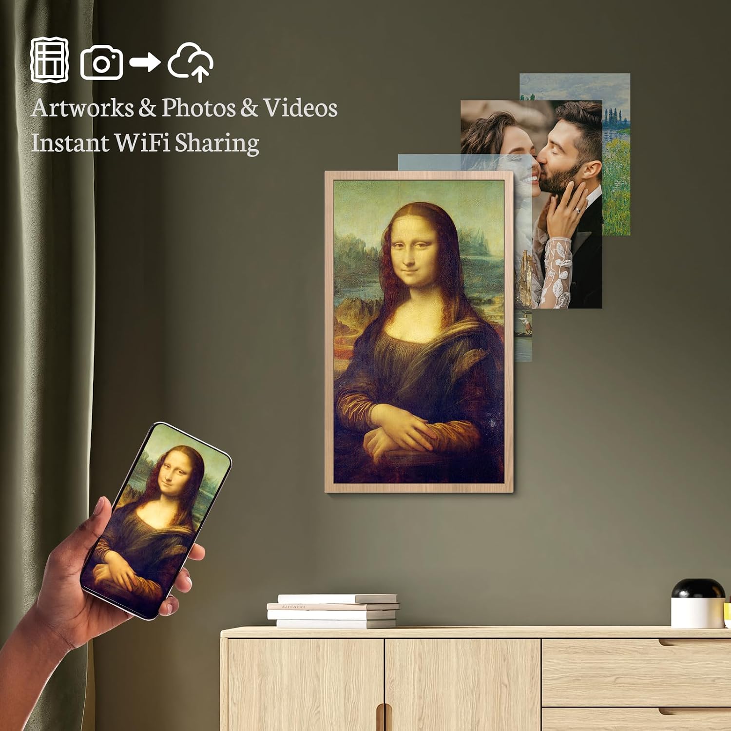 BSIMB 21.5 Inch Large Digital Picture Frame(Non-Touch Screen), 64GB 1920x1080 FHD WiFi Electronic Photo Frame Remote Control, Share Pictures/Videos via App/USB/SD Easy Setup Gifts for Mom, Light Wood