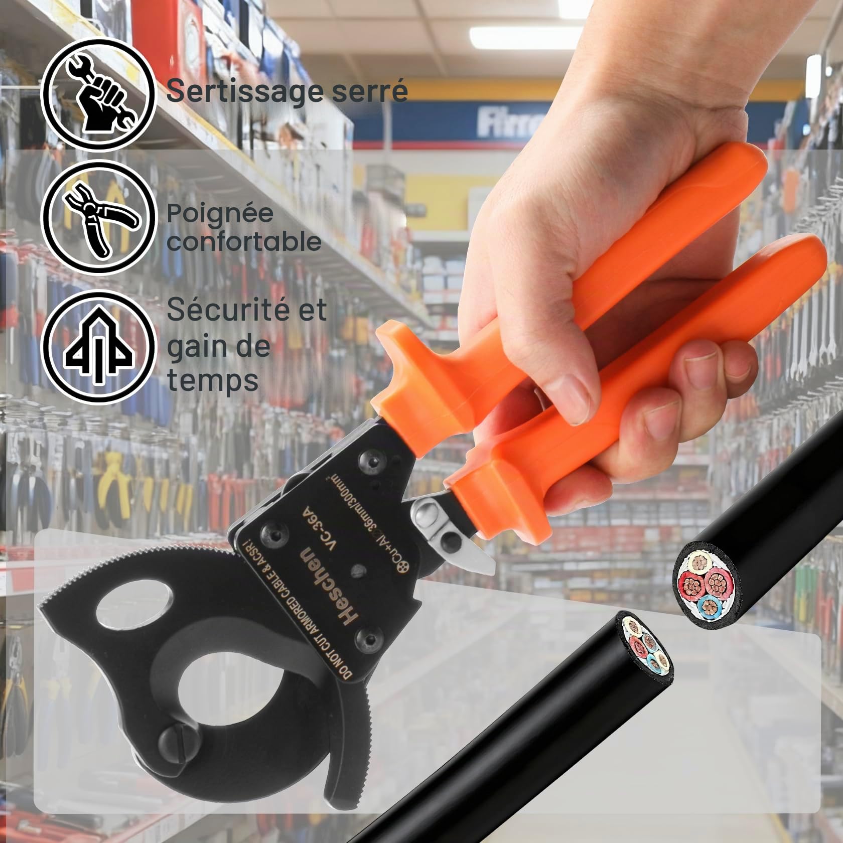 Heschen cliquet coupe-câble VC-36A utiliser pour 36mm / 300mm² pince à dénuder pince à main outil de sertissage