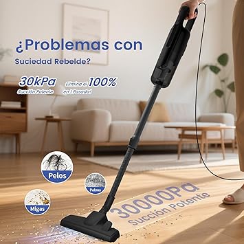 VersLife C8PRO Aspiradora con Cable 30KPA,Escoba aspiradora con Cable de 5m,Potente y Ligera,Diseño Antienredos y Tubo Telescópico,para pelos de Mascotas,alfombras y Suelos1