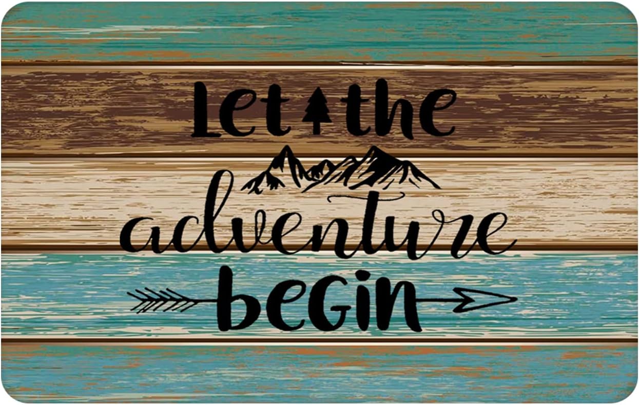 Welcome Mats for Front Door Farmhouse Camper Door Mat Trailer RV Floor Mats Let The Adventure Begin Camping Doormat Non Slip Rubber Entrance Rug for Indoor Outdoor 17x28 inch