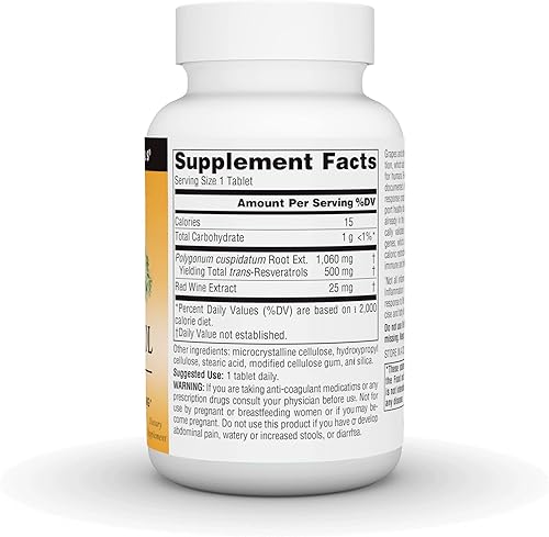 Miniatura 2 de Source Naturals Resveratrol 550, Apoyo al Corazón y Envejecimiento Saludable*, 500 mg - 30 Tabletas