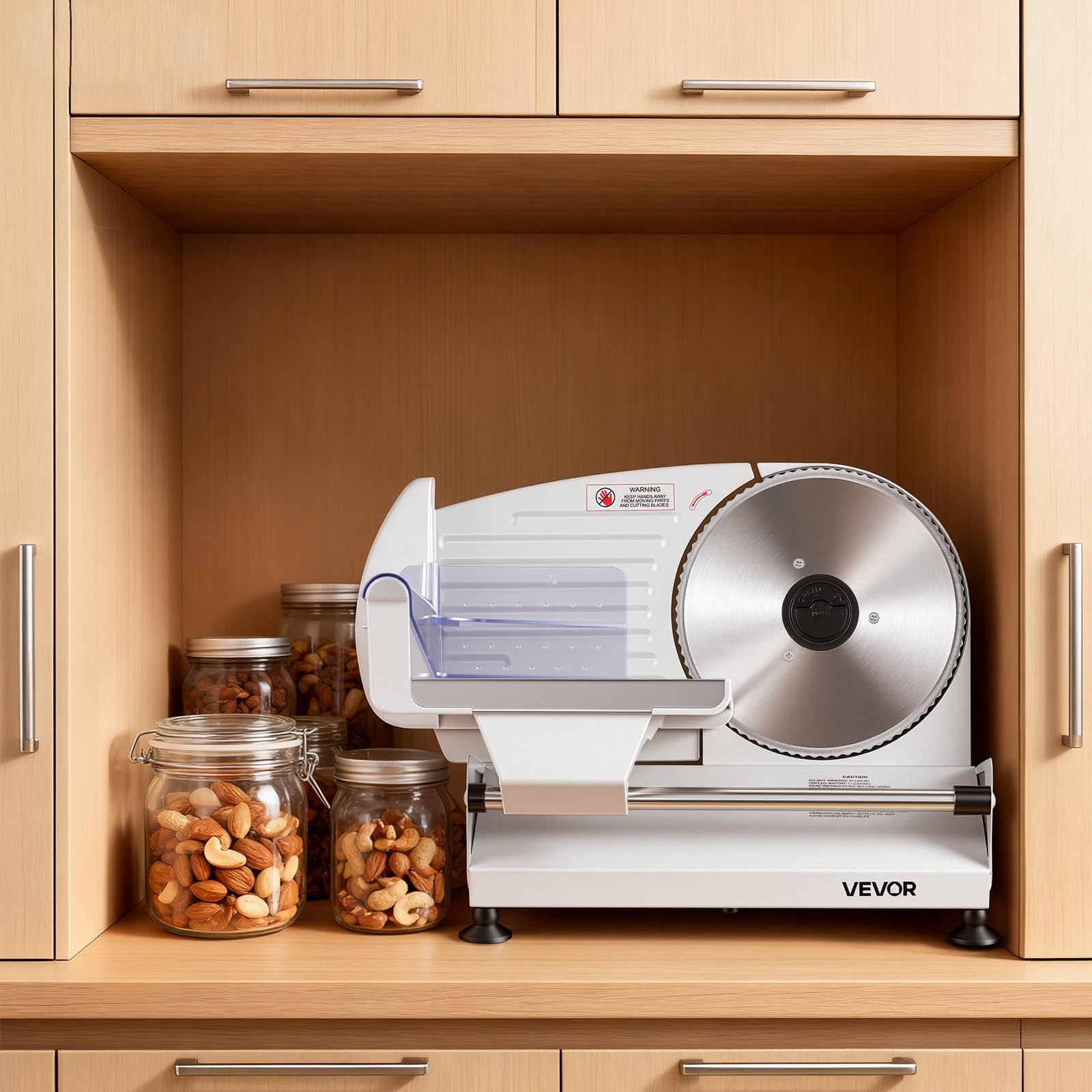 VEVOR Fleischschneidemaschine 200 W, Elektrische Aufschnittmaschine mit 190-mm-SUS420-Klinge, 0–1 mm Schnittdicke, Allesschneider für Gefrorenes Fleisch, Schinken, Baguette und Steak