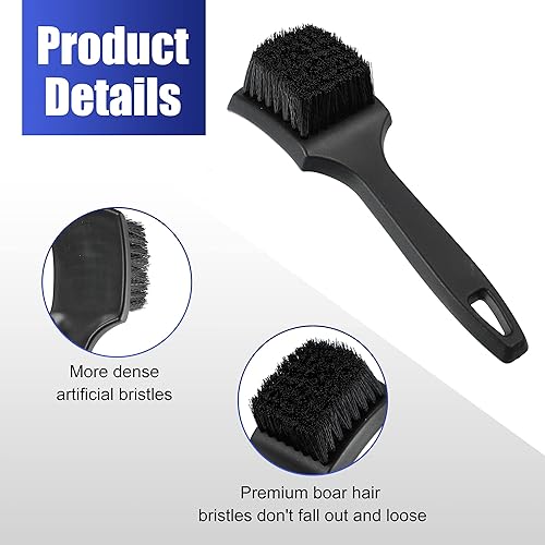 Miniatura 4 de X AUTOHAUX Paquete de 2 cepillos para ruedas de automóvil, limpiador de neumáticos con mango para detalles, limpieza de motocicleta, color negro,