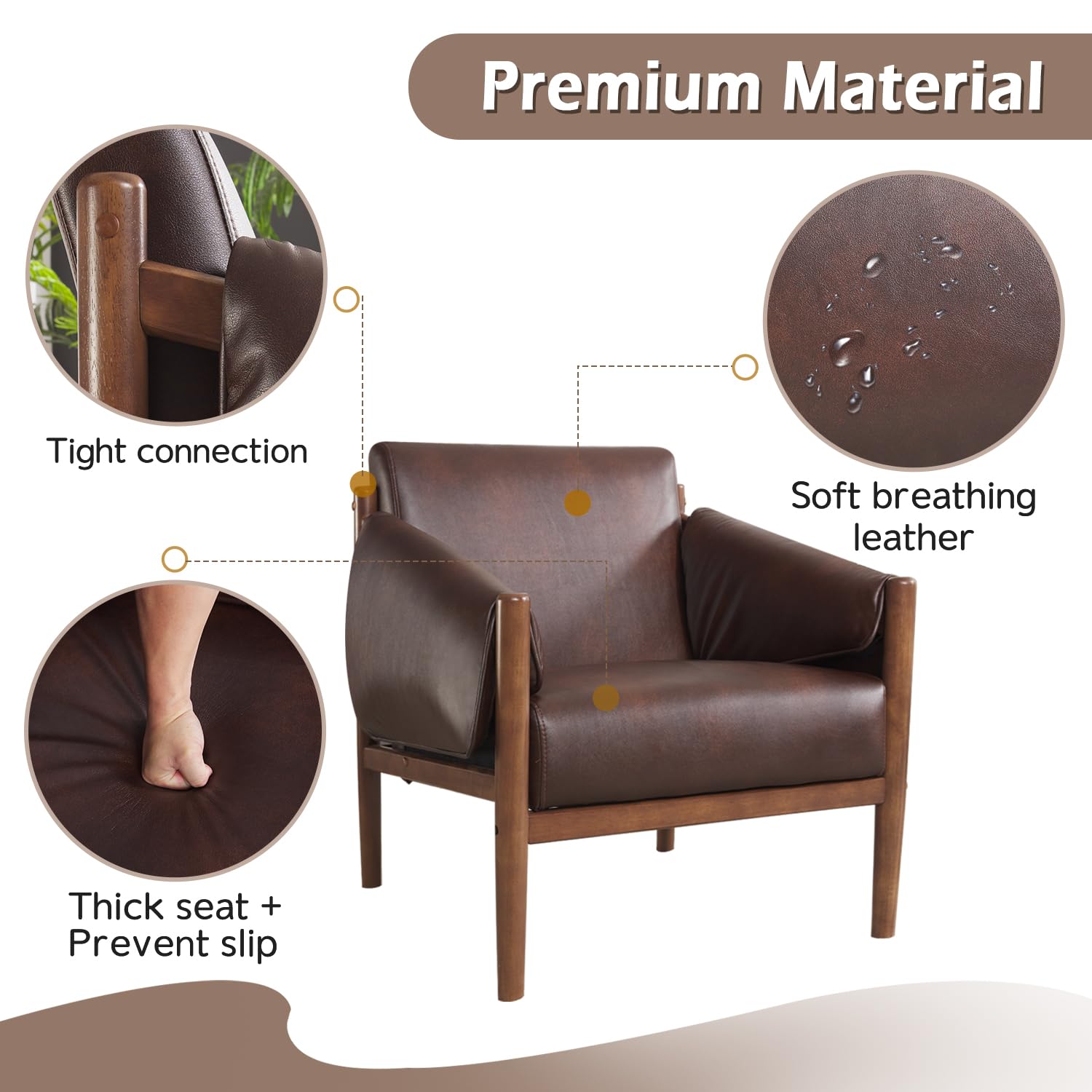 INZOY Mid Century Modern Accent Chair with Wood Frame, PU Leather ...