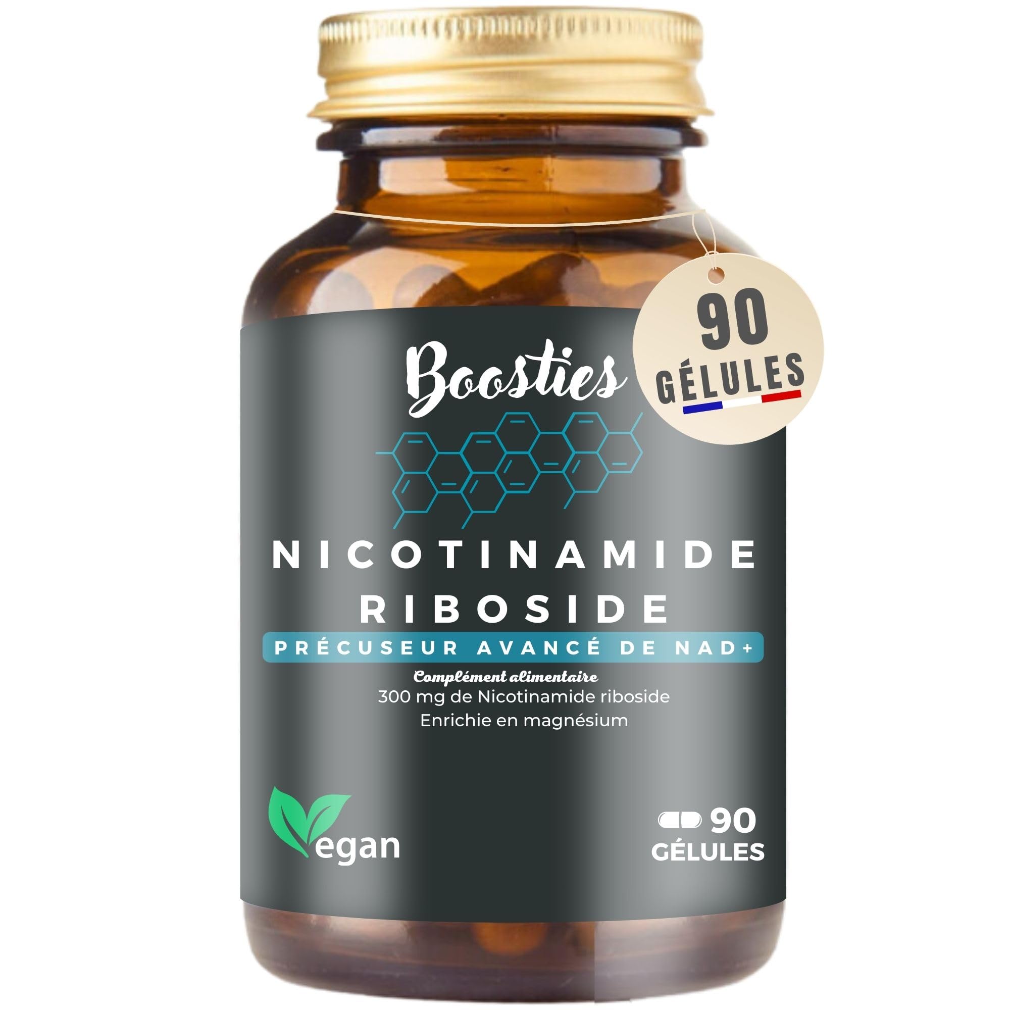 NAD+ | NICOTINAMIDE RIBOSIDE Chloride (NR) 300MG | Anti-âge, Production d'énergie, Réparation de l'ADN, Fonctions cognitives | Enrichie en magnésium |100% Végan | Boosties (Nicotinamide Riboside)