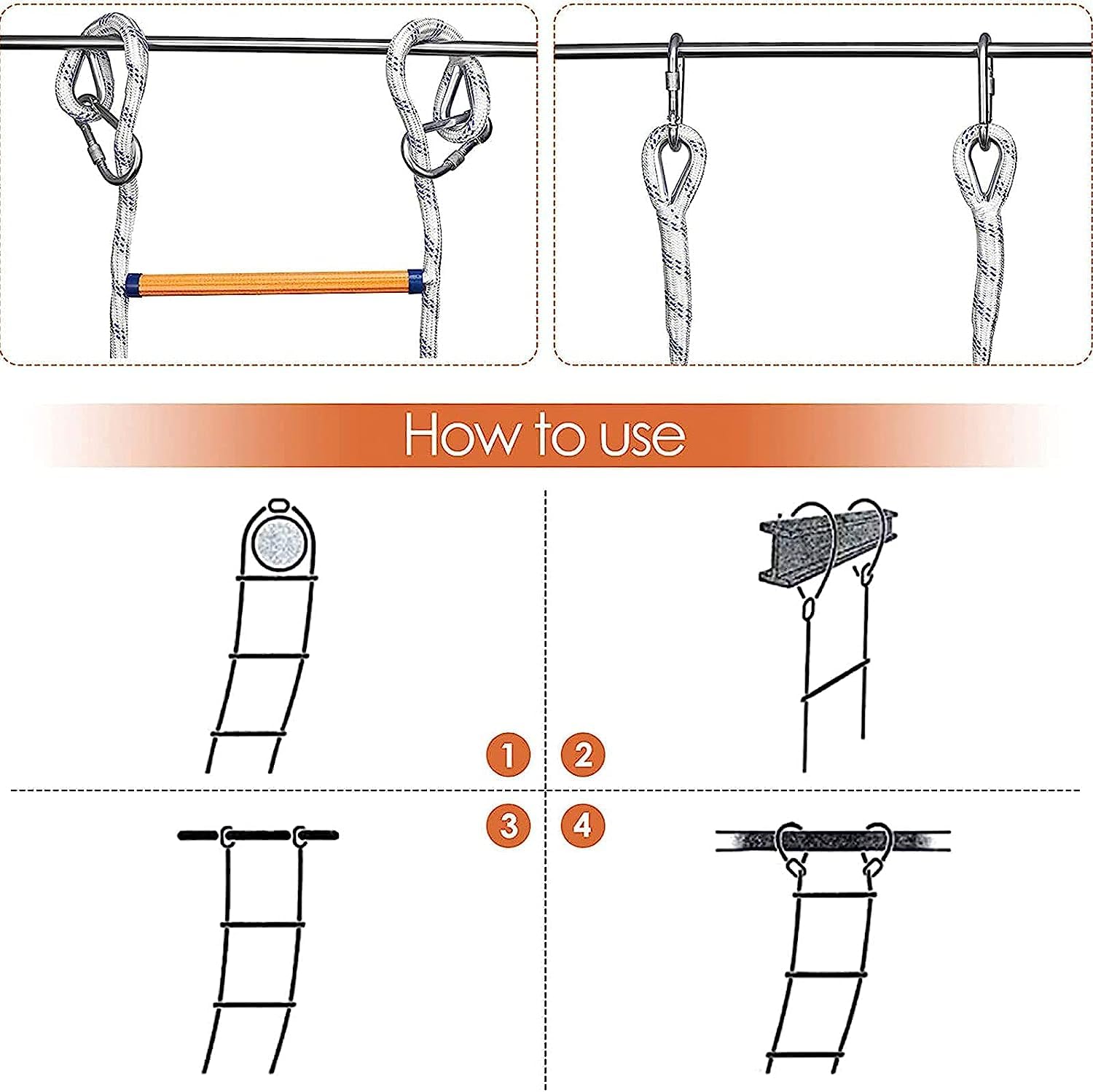 Escalera de Seguridad, Escalera de Cuerda, Escalera de Emergencia de 2 a 9 Capas con Gancho, Escalera Suave de Nailon para Interiores Y Exteriores para Adultos/a/5M