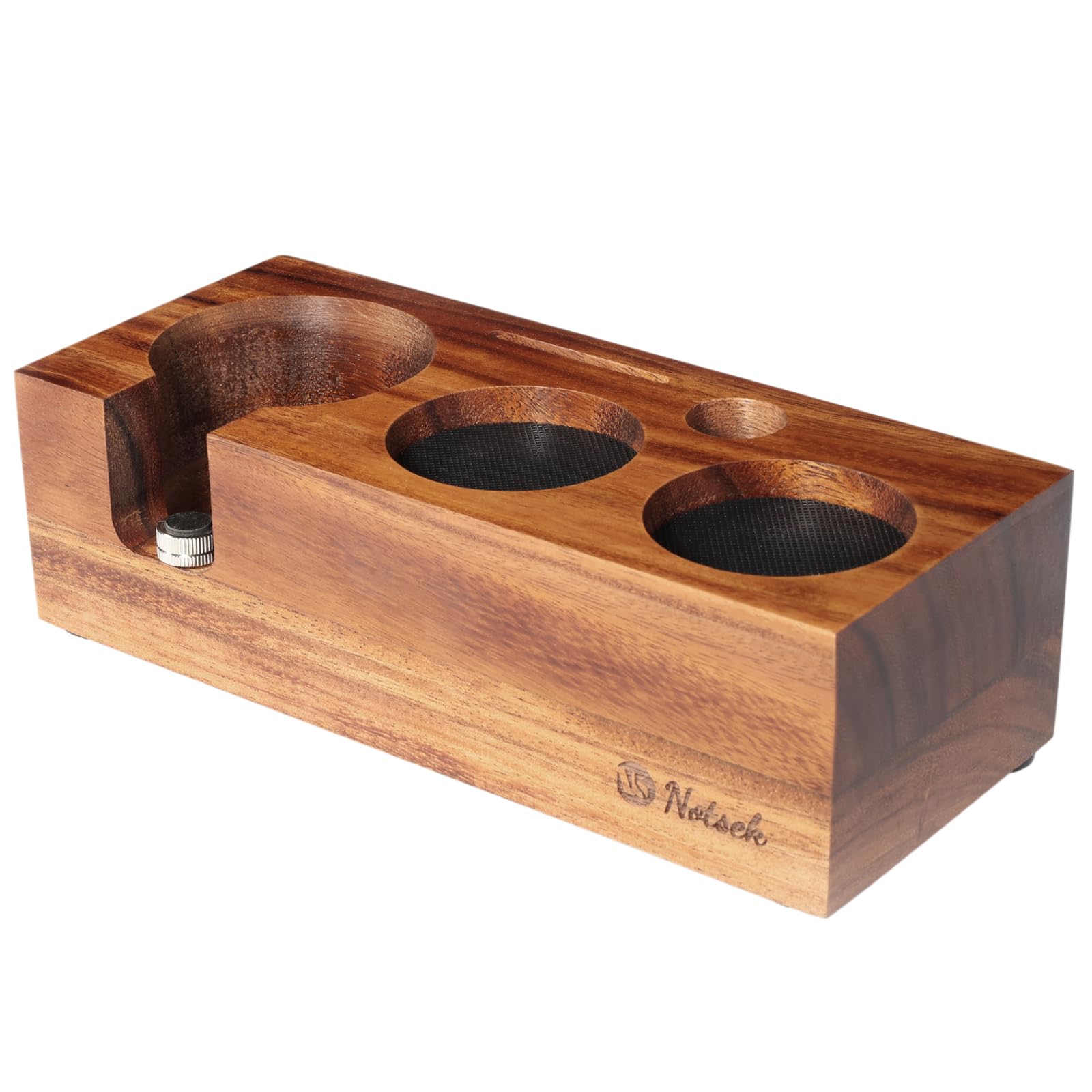 NOTSEK Estación de tamping de madera de 58 mm para accesorios portafiltros, estación de prensado de nogal para cafetera espresso barista accesorios