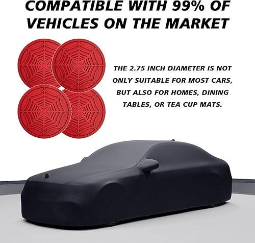 Miniatura 5 de Hirificing 4 posavasos con diseño de telaraña, 2.75 pulgadas de silicona antideslizante, almohadillas decorativas de bebidas para automóvil,
