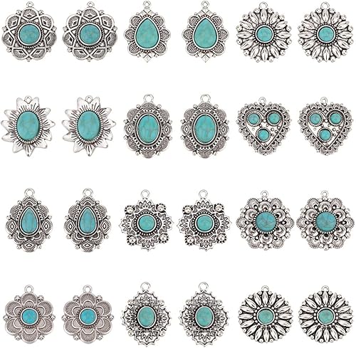 PH PandaHall Rectángulo sintético turquesa encantos, aleación, No es una piedra preciosa