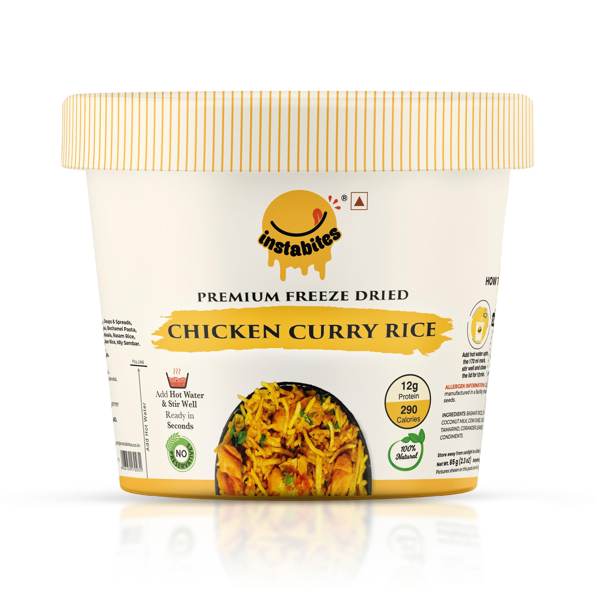 Instabites Ready To Eat Chicken Curry Rice Cup 65 gms, No Added Preservatives and Ready to Eat in Minutes - Pack of 1