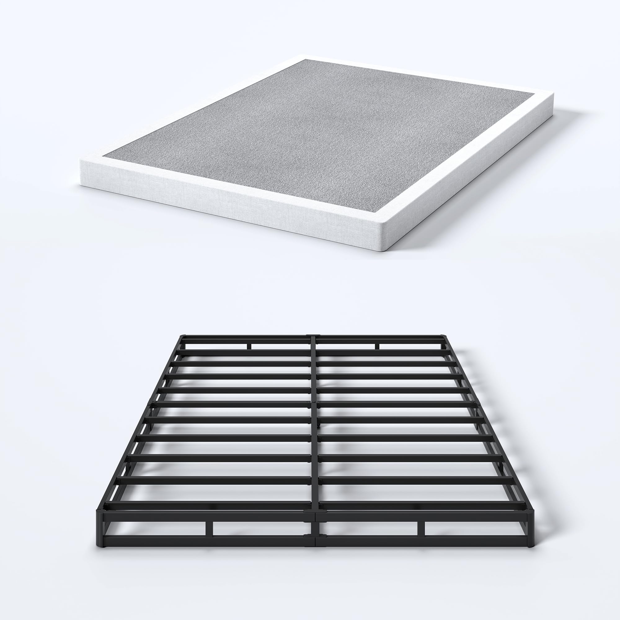 4 inch queen box spring, low profile queen size box spring only, sturdy metal frame mattress foundation, easy assembly, noise-free