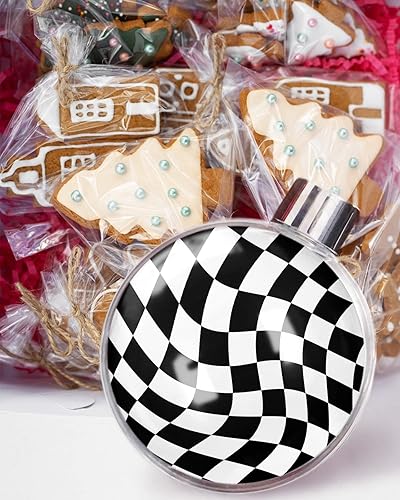 Miniatura 5 de Esferas de adornos de Navidad a cuadros en blanco y negro, moderna, irregular, geométrica extraíble, adornos colgantes, bolas redondas para árboles