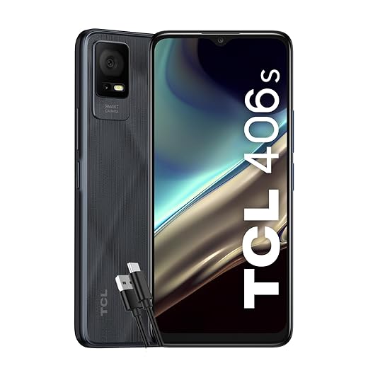 TCL 406S - Smartphone 4G Display 6.6" HD+, 64 GB, 3 GB RAM (+3GB di RAM virtuale), Dual Camera da 13 Mpx, Android 13, Batteria 5000 mAh, Dual Sim, Grigio con Cavo USB Type-C Aggiuntivo, Grigio