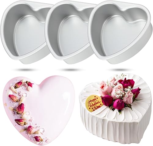 Miniatura 7 de Mifoci 3 moldes de aluminio con forma de corazón, moldes para tartas de corazón, para hornear, bricolaje, cocina, boda, fiesta, San Valentín (plata,