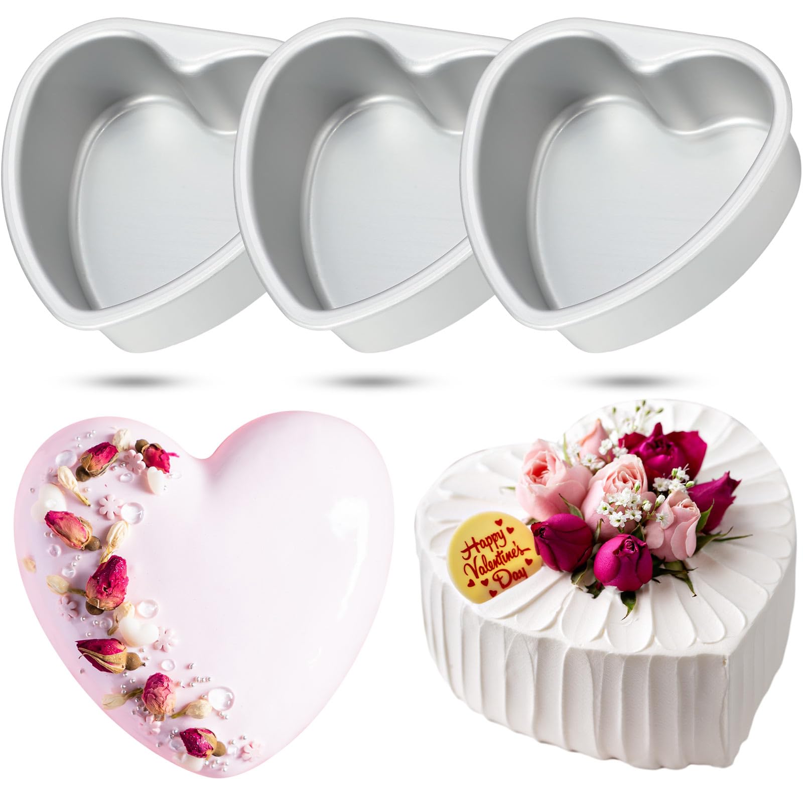 Mifoci 3 Stück herzförmige Kuchenformen aus Aluminium Kuchenformen Herz Kuchenform lustige Kuchenformen zum Backen DIY Backform Werkzeug für Küche Hochzeit Geburtstag Valentinstag (Silber, 15,2 cm)