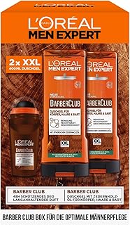 L'Oréal Men Expert Pflegeset für Männer, Geschenkset mit XXL Duschgel und Deoroller, Geschenk für Herren inklusive Bodywash und Deo Roll-On mit Zedernholzöl, Barber Club, 2 x 400 ml, 1 x 50 ml