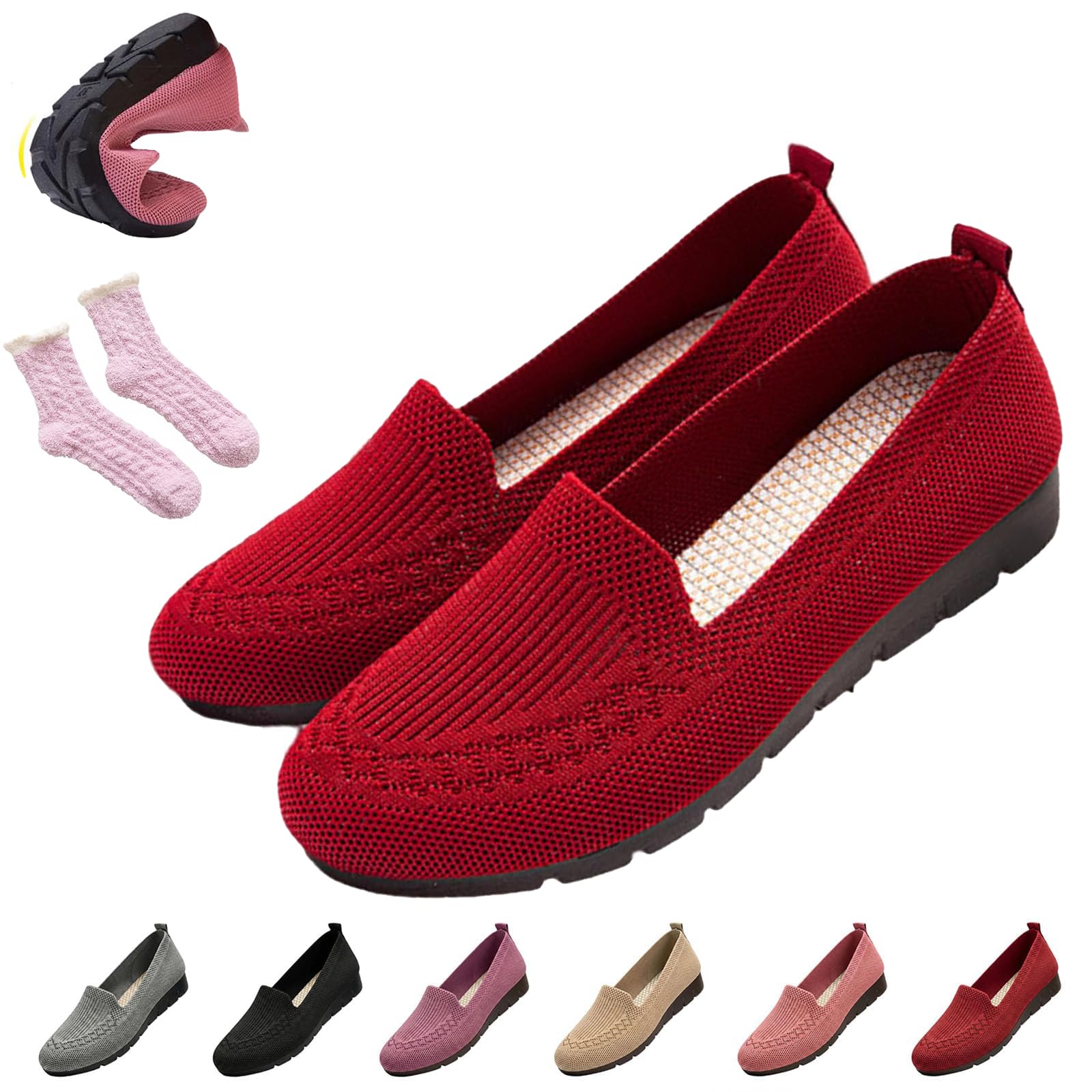 Women's Orthopedic Loafers Slip On Walking Shoes - Breathable Knit Mesh & Non-Slip Soft Sole, Lightweight Arch Support Comfort Flats for Work Travel — view 10