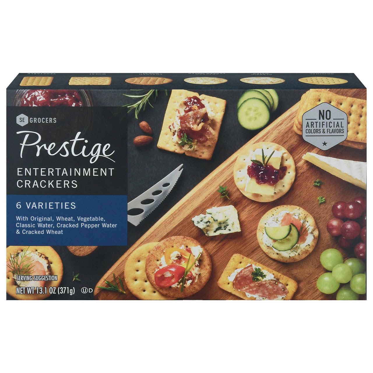 Condition photo showing New/Like New for case of 12 prestige entertainment crackers 6 varieties 13 ounces bb 1.2026