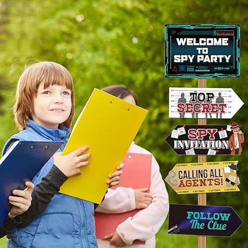 Miniatura 7 de 20 piezas de agente secreto secreto espía decoración de fiesta de cumpleaños decoración de fiesta temática de detective letrero direccional para