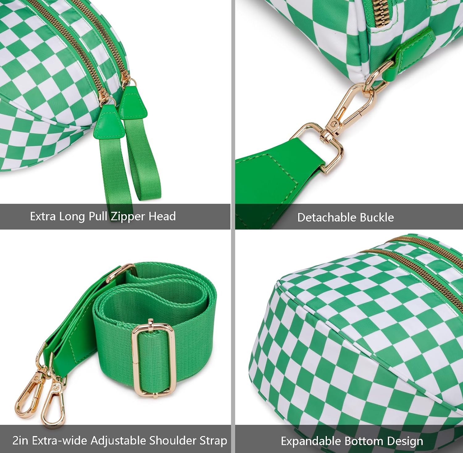 Pure Colour Crossbody Bum Bags for Women Spacious Checkered Cross body Bag Nylon Trendy Fanny Pack for Travel thumbnail