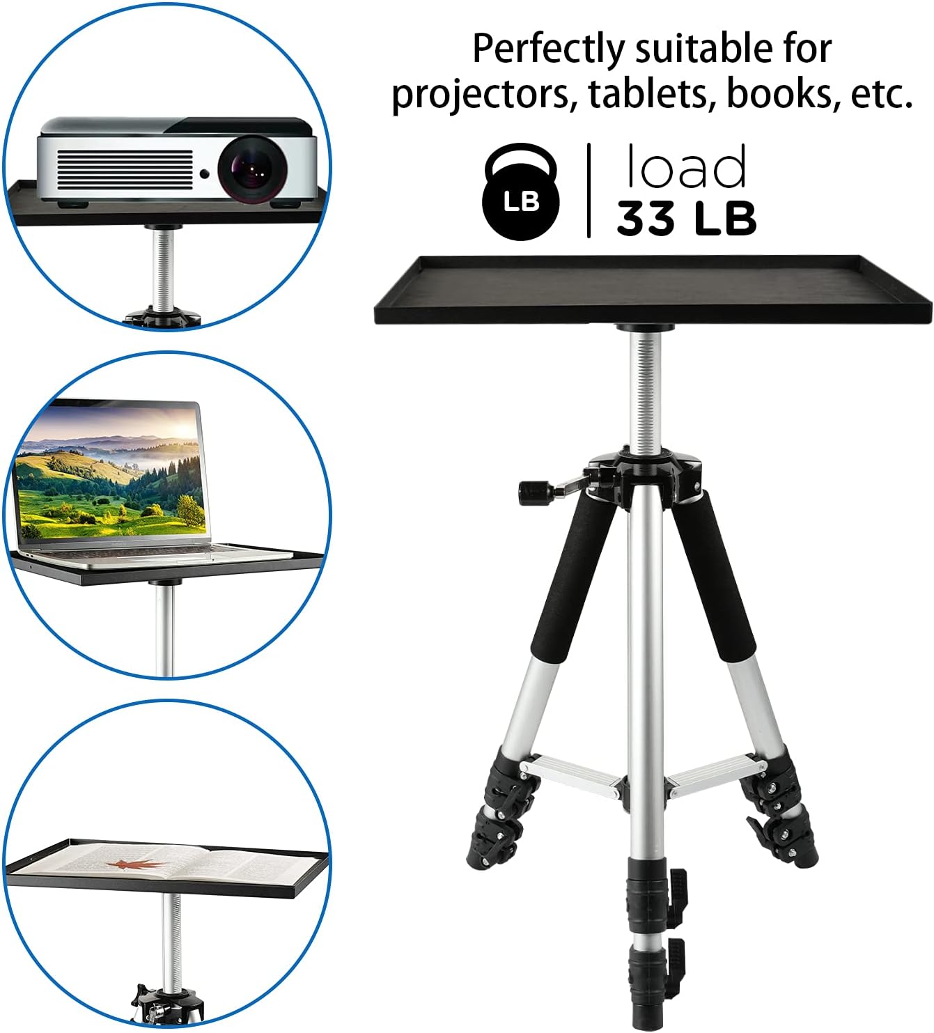 Projector Stand Tripod Laptop Stand Aluminum Alloy Adjustable Height 17 to 48 Multifunctional DJ Rack Foldable Computer Table Stand For Stage or Studio Carry Bag