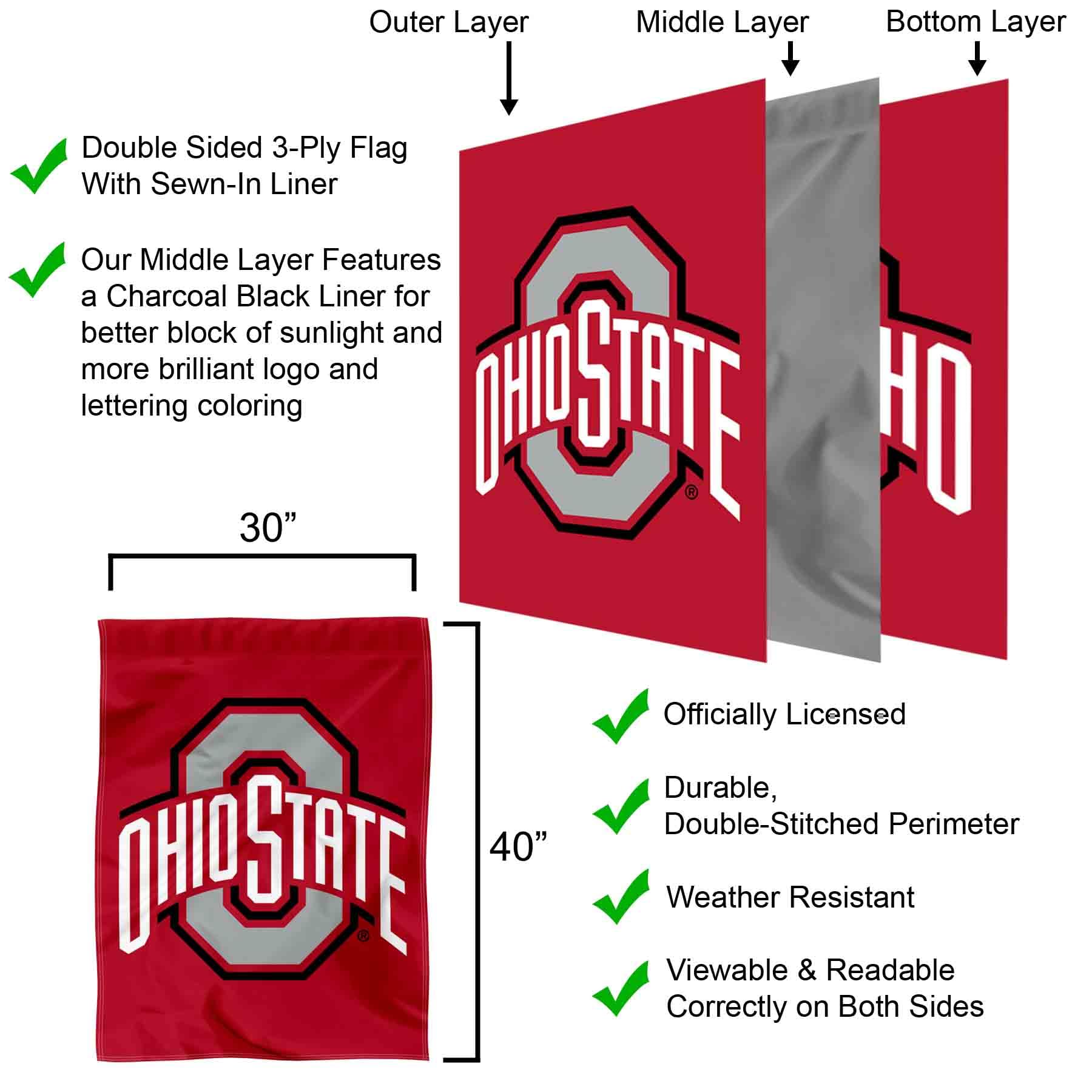 Ohio State University Flagge – 91x152 Cm, 100% Polyester, Für Indoor & Outdoor