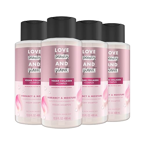 Love Beauty and Planet Blooming Color - Champú 100% biodegradable para cabello teñido con mantequilla de Murumuru y rosa sin silicona, sin