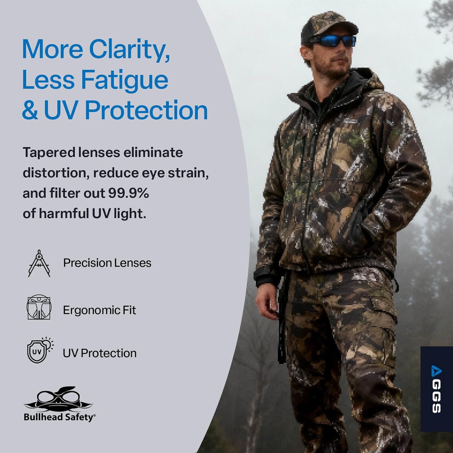 Bullhead Safety Dorado Safety Glasses with Polarized Blue Mirror, Unisex, ANSI Z87, Lightweight and Durable