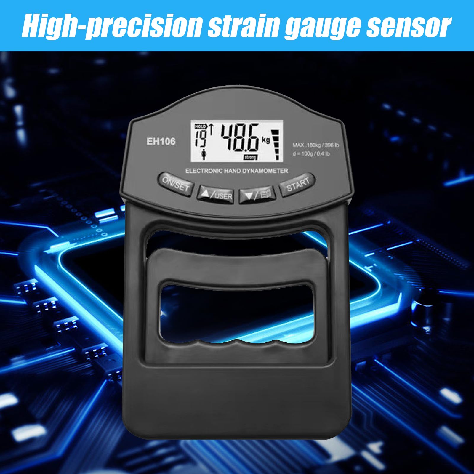 Misuratore Di Forza Di Presa Digitale - 396lb/180 Kg, Schermo LED, Ricarica USB, Per Sport E Terapia - Foto 7