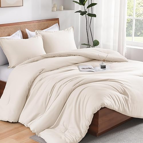 Miniatura 5 de Andency Juego de edredón beige tamaño individual, juego de edredón sólido de 2 piezas (1 edredón bohemio y 1 funda de almohada), juego de edredón