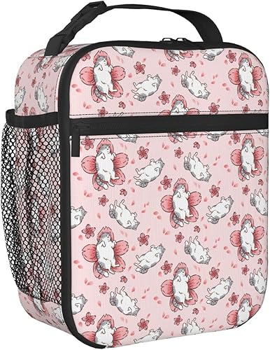 Miniatura 9 de Lonchera con diseño de flores de gato, bolsas de almuerzo aisladas para mujeres/hombres/niñas/niños, con asa desmontable, lonchera para comida